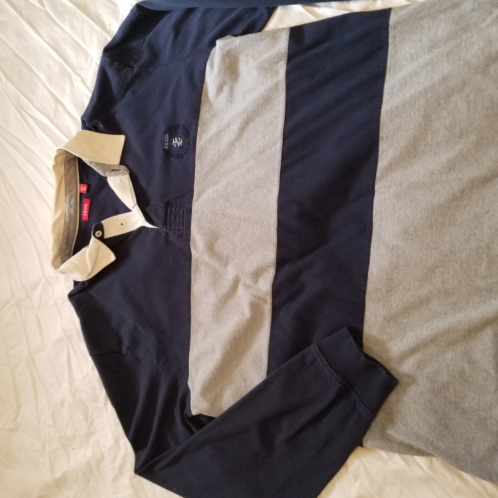 Izod Grey and Blue Rugby Shirt 2XL Tall
